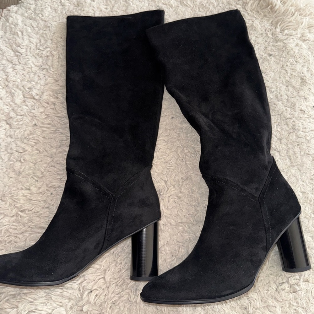 Black suede knee high boots